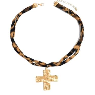 Imagem de Colar de cachecol com pingente para mulheres, cachecol de leopardo, vintage, laço, coração, leopardo, colares, boho em camadas, pérola, moeda, colares, joias de verão, presente, Large, Metal, Sem