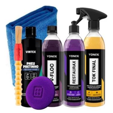 Imagem de Vonixx Kit Automotivo, Shampoo V-Floc, Tok Final, Restaurador Restaurax, Pretinho para Pneus, com Aplicador e Microfibra