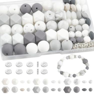 Imagem de Echoed Elegance 172 contas de silicone para fabricação de chaveiros, kit de contas focais de silicone de 6 cores misturadas, hexágono redondo de lentilha de 9 mm e 15 mm e espaçador de strass para