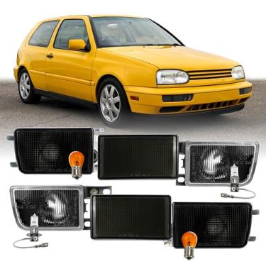 Imagem de USR 93-99 1H HELLA Style Projetor Frontal Farol de Nevoeiro/Luzes de seta/Refletor Conjunto de 6 peças (Esquerda + Direita) - Compatível com Volkswagen Golf GTi/VW Jetta Mk.3 Mk 3 1993-1999 (Fumaça