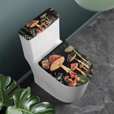 Imagem de Hudotybom Capas de assento de vaso sanitário para banheiro vintage cogumelo tampa de vaso sanitário e tampa de tanque 2 peças serve na maioria dos tamanhos de tanques e tampas de banheiro acessórios