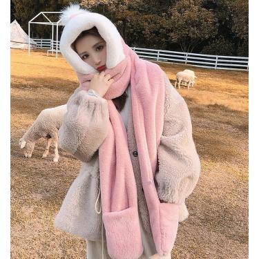 Imagem de Cachecol com capuz de inverno para meninas e mulheres, boné simples para viagens ao ar livre, 3 em 1, gorro grosso, cachecol, luvas, conjunto para montanhismo, caminhadas, excursão