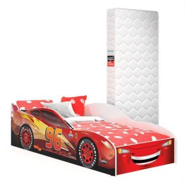 Imagem de Cama Infantil Carro Com Grade Proteção E Colchão Vermelho - MAXI DO BR