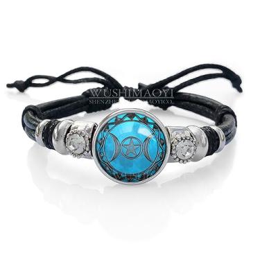 Imagem de WUSHIMAOYI Pulseira de Deusa da Lua Tripla Lua Tripla Joia Deusa Pulseira de Couro Trançada Personalize seu próprio estilo, 7 inch, Couro
