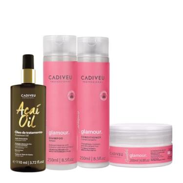 Imagem de Kit Cadiveu Profissional Essentials Glamour Shampoo Condicionador Máscara e Açaí Oil 110 (4 produtos)