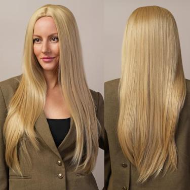 Imagem de Peruca sintética loira média longa e reta. Peruca loira longa, resistente ao calor, leve e respirável, adequada para mulheres. Ideal para cosplay e peças de palco, 78 cm