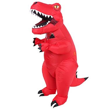 Imagem de Mahoon Fantasia inflável de dinossauro adulto T-Rex fantasia de Halloween traje de dinossauro macacão unissex interior exterior festa cosplay fantasias vermelho