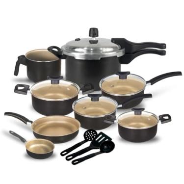 Imagem de Conjuntos de panela e frigideira Kit de panelas preto, 2.5l fechado panela de pressão externa (Preto com Creme)