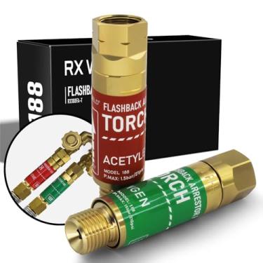 Imagem de RX WELD Conjunto de prendedores Flashback de tocha de acetileno de oxigênio, extremidade da tocha - Tamanho de rosca padrão "B" 9/16-18UNF