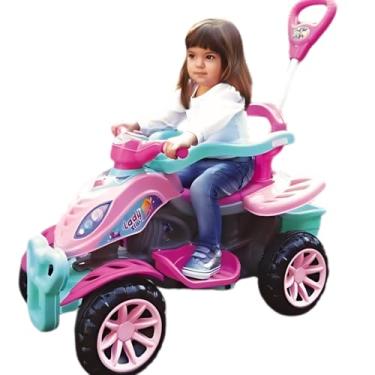 Imagem de Quadriciclo Infantil 2 em 1, Carrinho de Passeio com Haste e Pedal, Suporte para Pés, Anel de Segurança, Porta Objetos, 51x61x92cm, Para 9 Meses Até 6 Anos, Capacidade 30kg (Menina)