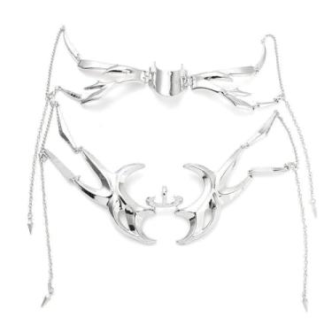 Imagem de YDBILLOW Unisex Cyberpunk Cyborg Half Face Mask Halloween/Mardi Gras Cosplay Essential | Luxury Body Chain Jewelry - Ideal Gift for Women Men (cyberpunk A+B)
