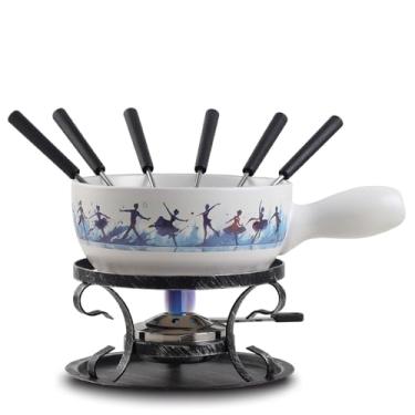 Imagem de Artestia Conjunto de fondue suíço para festa - 2L panela de fondue de queijo de grande capacidade para derreter chocolate, panela de fondue de cerâmica, 6 garfos de fondue, Natal, presentes de