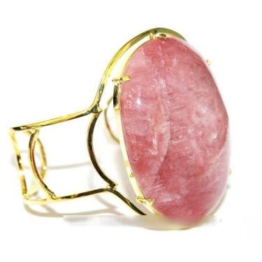Imagem de Bracelete Fixo Pedra Quartzo Morango Grande Dourado