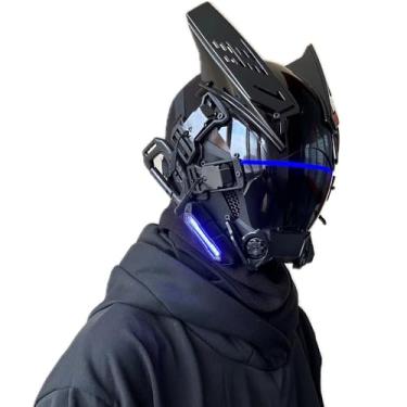 Imagem de WKYBHUD CYBERPUNK MASK Samurai Straight line lamp Cosplay SCI-FI LED Helmet (Bule)
