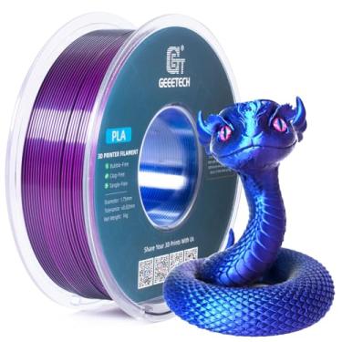 Imagem de GEEETECH Filamento de impressora 3D Silk PLA 1,75 mm, filamento PLA tricolor de seda 1 kg (2,2 lbs), precisão dimensional +/- 0,02 mm, filamento multicolorido, PLA, azul, roxo, preto