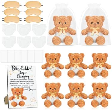 Imagem de ACMEE Pacote com 25 kits de troca de fraldas para chá de bebê – bonecas de urso de 30 cm com fraldas, artigos divertidos para chá de panela e jogos de revelação de gênero, atividades em grupo para