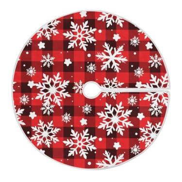 Imagem de Saia xadrez xadrez para árvore de Natal com flocos de neve, decorações de árvore de Natal, 122 cm, capa de tapete de serapilheira para árvores de 1,2 m, festas de fim de ano