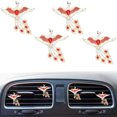 Imagem de 4 peças Bling Diamond Phoenix Clipes de ventilação de ar do carro Aromatizador de Ar Charme Condicionador Clipe de Saída para Decorações de Acessórios de Interior Automóvel (Vermelho)