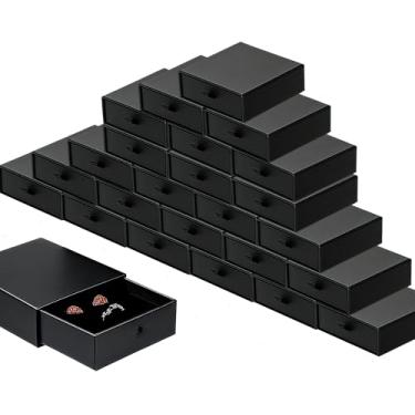 Imagem de MULIANBOX Caixa de presente pequena de joias de 9 x 9 x 1,45 cm, pacote com 24 caixas de joias quadradas pretas de papelão, colar, pulseira, organizador de brincos, estojo de armazenamento para