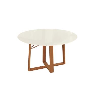 Imagem de Mesa p/ Cozinha Elma Madeira Maciça c/ Tampo Madeirado c/ Vidro 105x105cm Carvalho/Off...