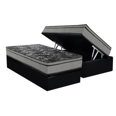 Imagem de Cama Box Baú Solteiro: Colchão Ortopédico Paropas D28 Conforto Ultra Firme + Base CRC Suede Black (88x188)