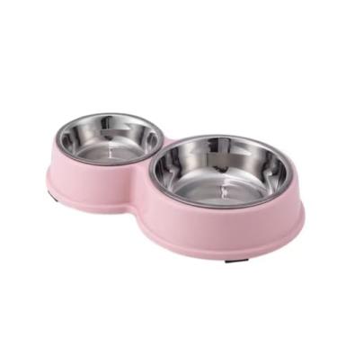 Imagem de Comedouro e bebedouro inox Duplo para bicho de estimação cachorro ou gatos C/antiderrapante