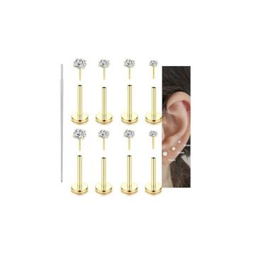 Imagem de Incaton Brincos 18G Threadless Flat Back Stud para mulheres e homens, aço cirúrgico 316L hipoalergênico push in Nose Studs CZ Narina Tragus Helix Labret Studs Piercing Jewelry, Aço inoxidável
