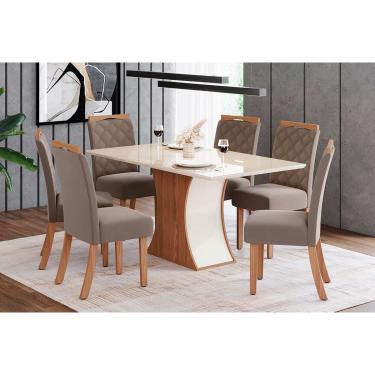 Imagem de Mesa Sala Luiza 160+6 Cadeiras Bella Nature/Amêndoa-Henn