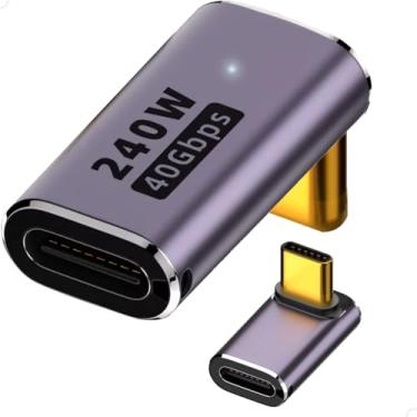 Imagem de Adaptador USB-C 4.0 240W 40Gbps, PD Fast Charge – 8K UHD, Áudio e Vídeo – Type-C Macho para Fêmea, Thunderbolt 4/USB4, Alumínio Premium (270graus)