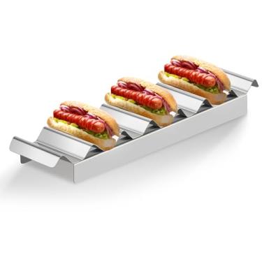 Imagem de Blulu 7 compartimentos de aço inoxidável para cachorros-quentes e tacos, suporte para cachorro-quente, suporte para taco, acessórios de carrinho de piquenique, ideal para casa, festas, churrasco