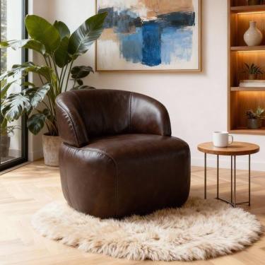 Imagem de Poltrona de Couro Legítimo Giratória Luna - LEME MOVELARIA