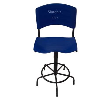 Imagem de Cadeira Iso Caixas Alta Base Ferro Fixa Azul Pra Balcao
