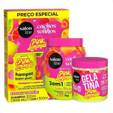 Imagem de Kit Salon Line Pink Lemonade Cachos Dos Sonhos: Shampoo, Creme Multy, Creme Capilar 1kg e Gelatina Capilar 550g