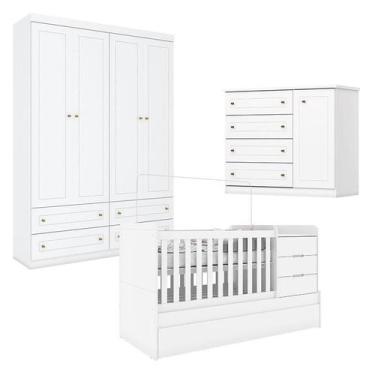 Imagem de Quarto Infantil 4 Portas Americano com Berço Multifuncional Cleo Branc
