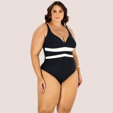 Imagem de Maiô Banho de Mar Zero Barriga Alta Compressão Plus Size, Preto, 44
