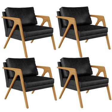 Imagem de Kit 04 Poltronas Decorativa Sala Pietra Estrutura Madeira L02 material