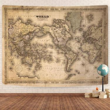 Imagem de Tapeçaria GOAOK Retro Old World Map 100x75cm Poliéster