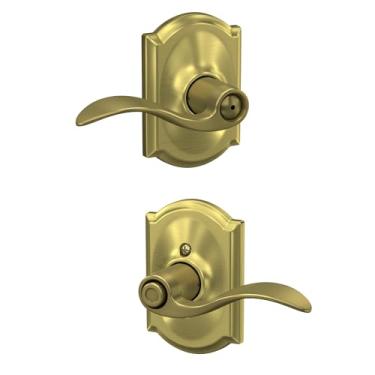 Imagem de Schlage Maçaneta de realce com acabamento Camelot para cama e chuveiro em latão acetinado - F40 ACC 608 CAM