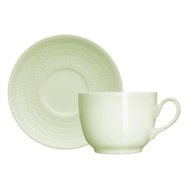 Imagem de Xícara e pires para chá em porcelana, modelo Chevron, 240 ml, Germer, Verde