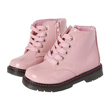 Imagem de Botas de cano curto YWPENGCAI infantis com cadarço e zíper impermeáveis, Light Pink, 6 Toddler