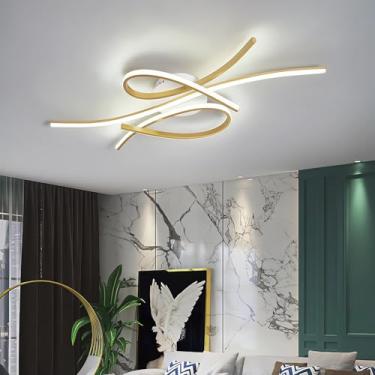 Imagem de Luminária de teto LED moderna, oval, preta e dourada, 100 cm, com controle remoto, iluminação regulável para sala de estar, quarto, sala de jantar e ilha de cozinha.