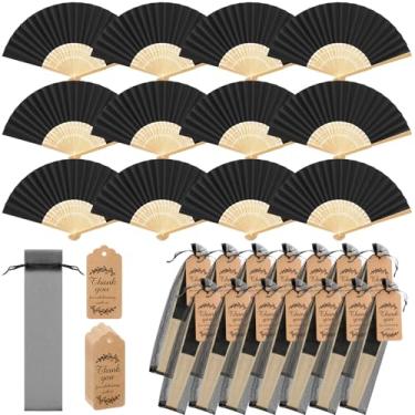 Imagem de Roowest Pacote com 50 ventiladores dobráveis de papel feitos à mão com sacos de presente, leque dobrado portátil de bambu para casa, faça você mesmo, decoração de escritório, festa de casamento, chá