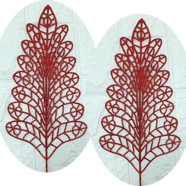 Imagem de Folhas Flores árvore Natal Gliter Vermelho De 40cm Kit 6pçs