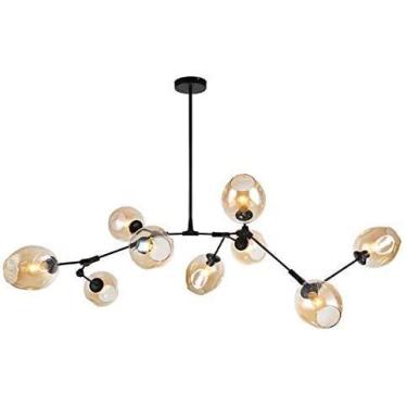 Imagem de Lustre E27 Nordic Glass Ball Chandelier Altura ajustável, Lustre preto fosco, E26 Metal Hand Blow Branches Pendant Light, Luminárias de globo de meados do século de 79"