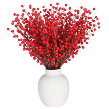 Imagem de Breeze Touch Pacote com 20 hastes artificiais de frutas vermelhas, palitos de frutas vermelhas de 45 cm, galhos de baga de azevinho falsos para decoração de árvore de Natal, decoração de casa de