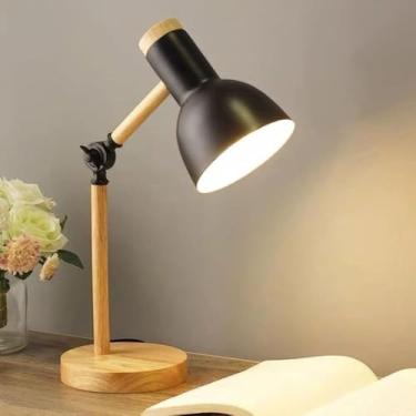 Imagem de Luminária de Mesa Retrátil com Base de Madeira | Design Moderno Ajustável e Compacto – Ideal para Escritório e Estudo Premium (Preta)