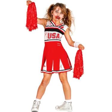 Imagem de Fantasia Halloween Infantil pra Menina com Sangue Vestido Líder de Torcida Zumbi EUA USA (Vermelho, M 5-6)