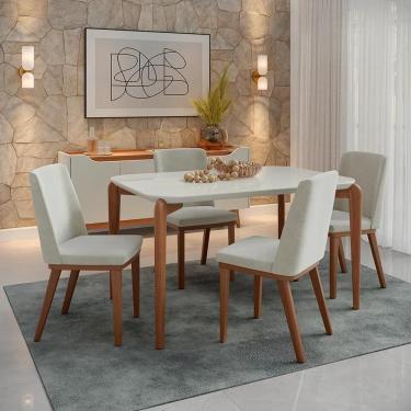 Imagem de Conjunto de Jantar Mesa Retangular com Vidro Donatella 4 Cadeiras Kalina - Natural c/ Palha