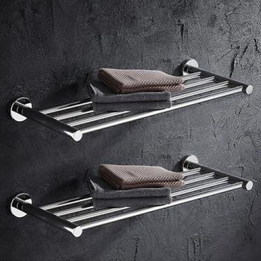 Imagem de Toalheiros de 2 camadas para suporte de parede de banheiro, prateleiras de toalha de aço inoxidável de 59,9 cm, suportes de toalha de banho para banheiro, cozinha, cabide de toalha duplo, acabamento