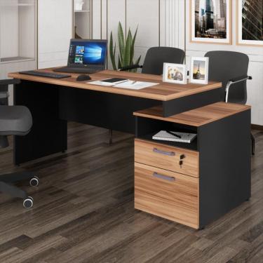 Imagem de Escrivaninha Mesa de Escritório Retangular CR25309 Moderno 2 Gavetas MDF 172cm Preto